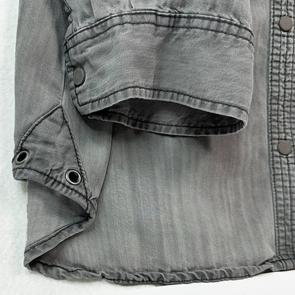 Snaps Collared Gray Comfy Blouse Decorative stitching Intro size 1X - Picture 7 of 11
